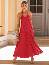 Load image into Gallery viewer, Pleated Halter Neck Sleeveless Dress