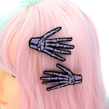 Load image into Gallery viewer, Skeleton Hand Hair Clips: White
