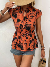 Load image into Gallery viewer, Printed Tie Neck Cap Sleeve Blouse