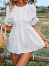 Load image into Gallery viewer, Peplum Round Neck Flounce Sleeve Blouse