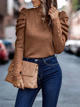 Load image into Gallery viewer, Decorative Button Puff Sleeve T-Shirt