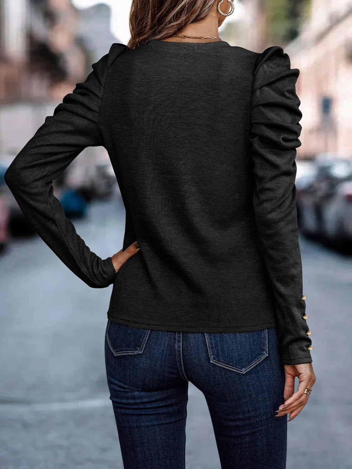 *SALE* Decorative Button Puff Sleeve T-Shirt