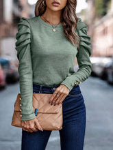 Load image into Gallery viewer, Decorative Button Puff Sleeve T-Shirt