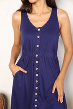 Load image into Gallery viewer, Double Take Button Front Empire Waist Sleeveless Slit Magic Dress