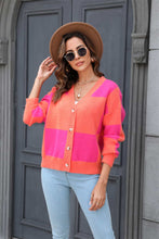 Load image into Gallery viewer, Plaid V-Neck Dropped Shoulder Cardigan