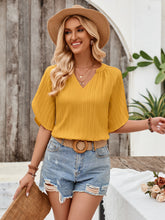 Load image into Gallery viewer, Notched Slit Half Sleeve Blouse