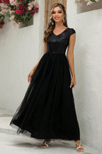 Load image into Gallery viewer, Sequin V-Neck Mesh Maxi Dress