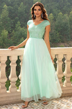 Load image into Gallery viewer, Sequin V-Neck Mesh Maxi Dress