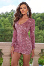 Load image into Gallery viewer, Sequin V-Neck Long Sleeve Mini Dress