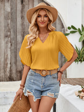 Load image into Gallery viewer, Notched Slit Half Sleeve Blouse
