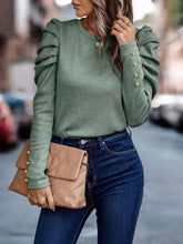 Load image into Gallery viewer, Decorative Button Puff Sleeve T-Shirt