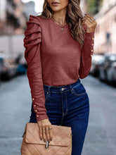 Load image into Gallery viewer, Decorative Button Puff Sleeve T-Shirt
