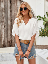 Load image into Gallery viewer, Notched Slit Half Sleeve Blouse