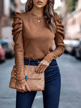 Load image into Gallery viewer, Decorative Button Puff Sleeve T-Shirt