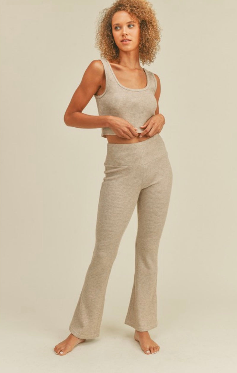 Soft brushed waffle knit flare pant