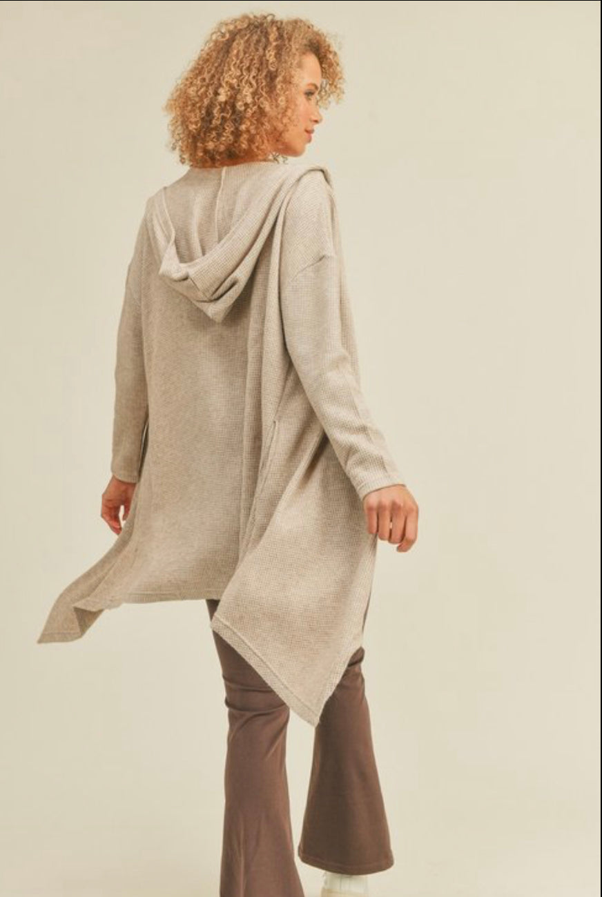 Soft brushed waffle knit hooded classic cardigan