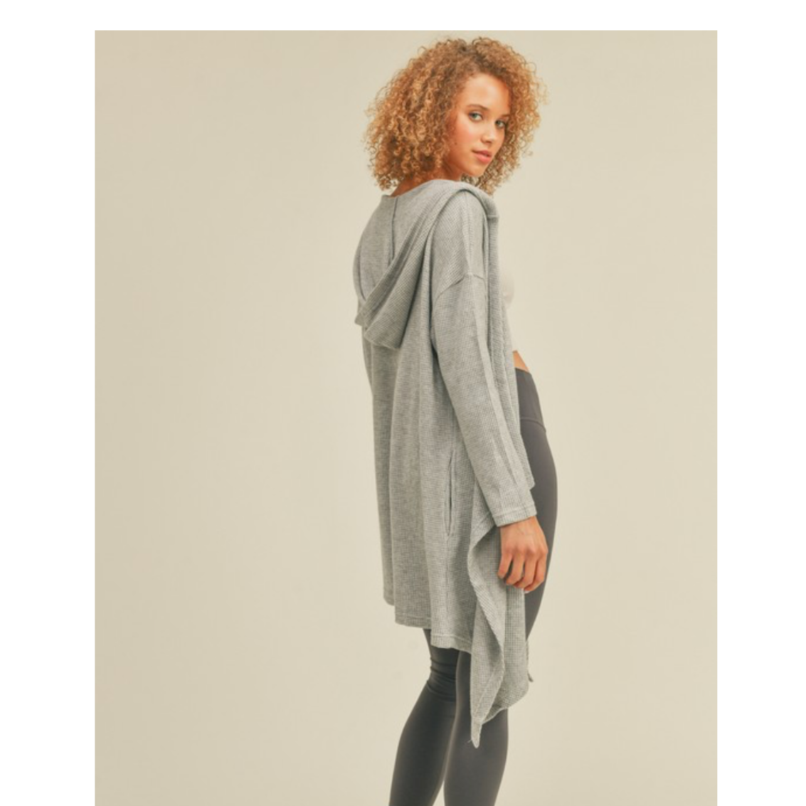 Soft brushed waffle knit hooded classic cardigan