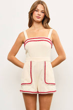 Load image into Gallery viewer, EMBROIDERED EDGE SLEEVELESS ROMPER: BLACK COMBO / L