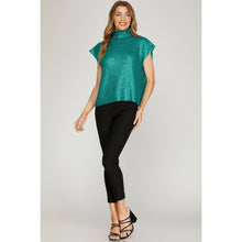 Load image into Gallery viewer, Metallic Foil Short Sleeve Sweater Top: GREEN