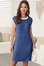 Load image into Gallery viewer, Contrast Trim Pocketed Round Neck Dress