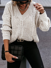 Load image into Gallery viewer, V-Neck Cable-Knit Long Sleeve Sweater