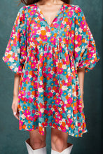 Load image into Gallery viewer, Floral Tie Neck Puff Sleeve Mini Dress