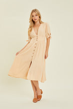 Load image into Gallery viewer, HEYSON Full Size Textured Linen V-Neck Button-Down Midi Dress