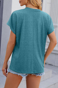 V-neck short sleeve overfit basic white t-shirt tee top: Navy / S