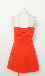 CD05295-Strapless Tailored Fit and Flare Bow Detail Dress: White / S
