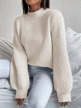 Load image into Gallery viewer, Openwork Mock Neck Long Sleeve Sweater