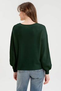 SPLIT NECK DROP SHOULDER KNIT PULLOVER SWEATER: CINNAMON