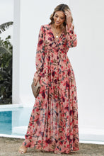 Load image into Gallery viewer, Floral Frill Trim Flounce Sleeve Plunge Maxi Dress