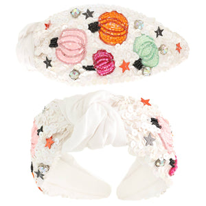 Halloween Pumpkin Jeweled Top Knotted Headband : Pink