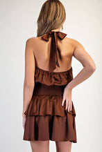 Load image into Gallery viewer, Trim Halter Tiered Mini Dress with Smocking Waist