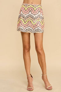 CS3708-Multi Color Sequin Skirt: Pink / S