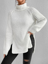 Load image into Gallery viewer, Full Size Turtleneck Rib-Knit Slit Sweater