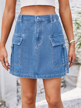 Load image into Gallery viewer, Pocketed Buttoned Denim Skirt