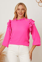 Load image into Gallery viewer, Frill Ruffled Three-Quarter Sleeve Blouse