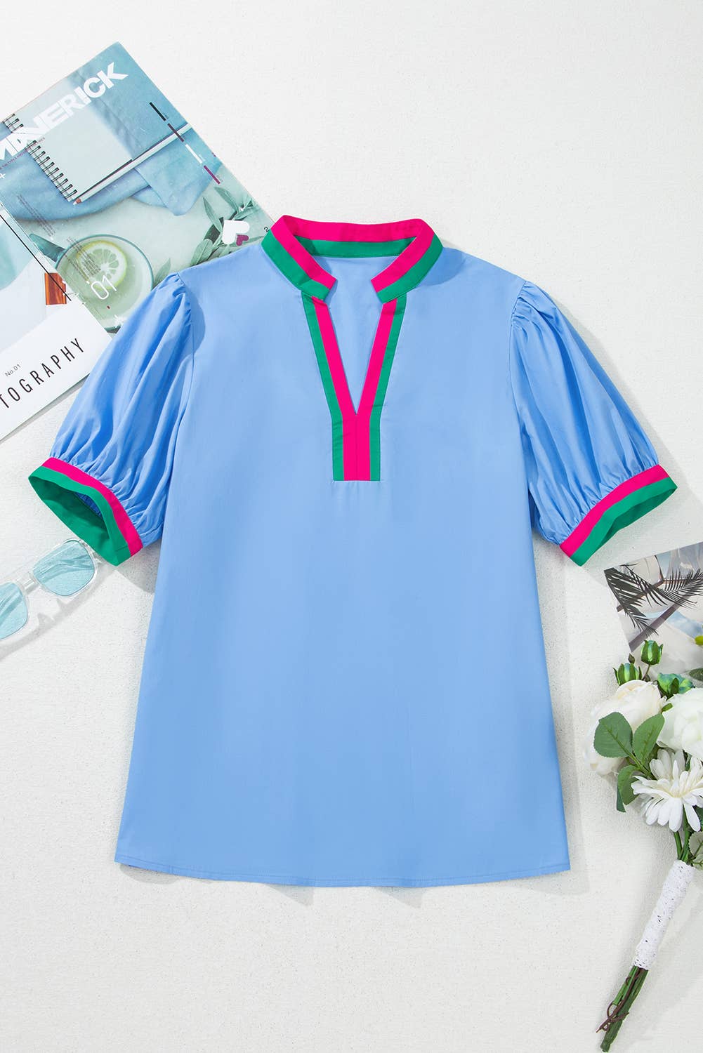 V-Neck Collision Top: Sky Blue
