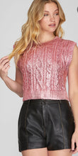 Load image into Gallery viewer, SLEEVELESS CABLE KNIT METALLIC CROPPED SWEATER