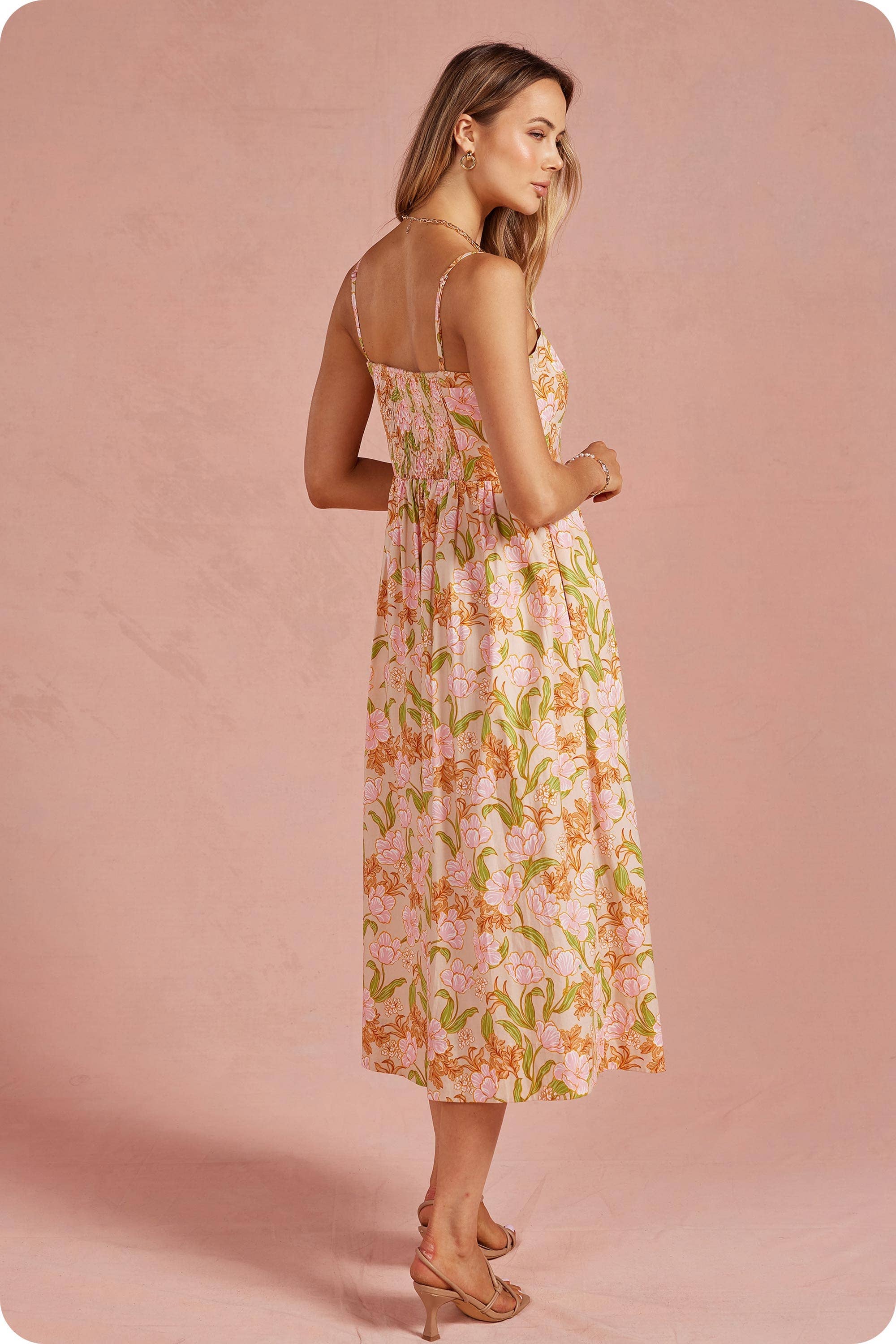 Bloom Meadow Sleeveless Pleat Midi Dress