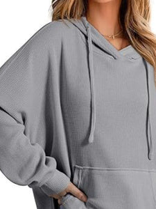 Drawstring Slit Long Sleeve Hoodie