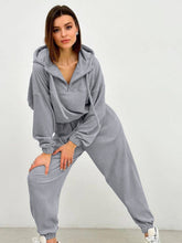 Load image into Gallery viewer, Half Zip Drawstring Hoodie and Pants Set