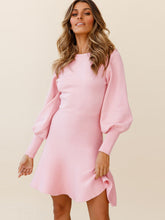 Load image into Gallery viewer, Round Neck Lantern Sleeve Sweater Dress