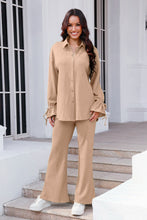 Load image into Gallery viewer, Drawstring Flounce Sleeve Shirt and Pants Set