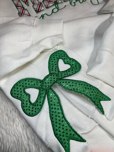 Merry and bright Christmas Sweatshirt, Side Bow : White / L