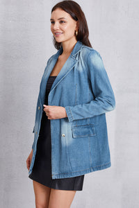 Lapel Collar Washed Denim Top