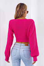 Load image into Gallery viewer, Bow V-Neck Long Sleeve Cropped Sweater