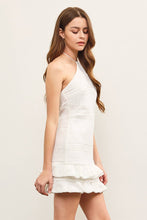Load image into Gallery viewer, RUFFLE TIERED CROCHET HALTER DRESS: KELLY GREEN / M