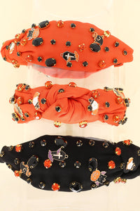 Halloween Themed Jeweled Knotted Headband : Orange